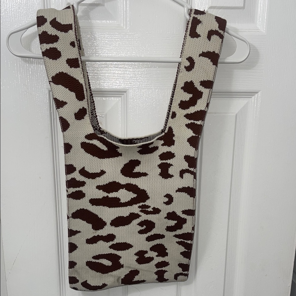 Leopard Print Knit Tote Bag